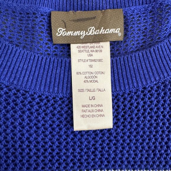 Tommy‎ Bahama Womens Swim Cover Up Dress L Open Knit Blue White Striped Nautical - Picture 5 of 7